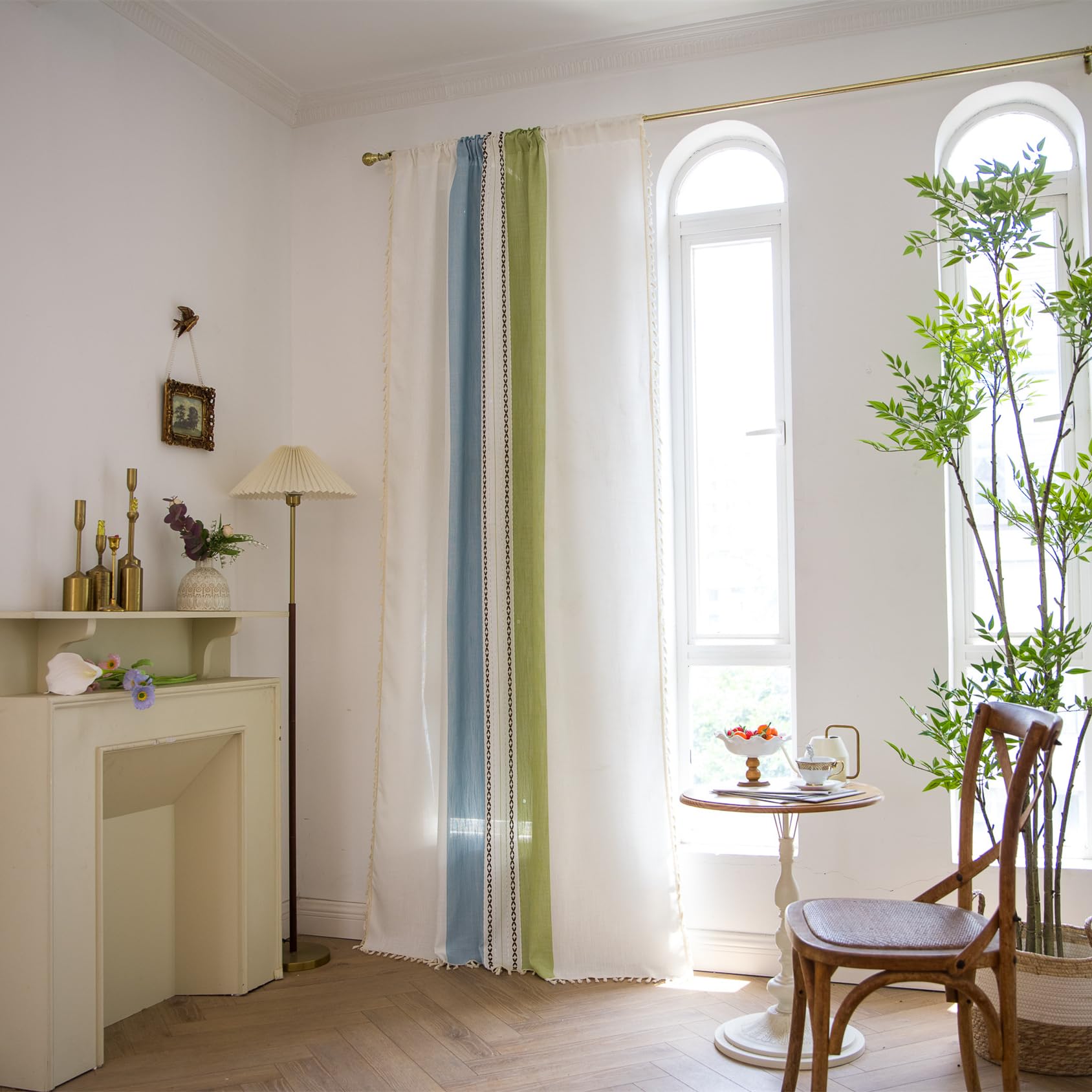 Deeprove Cortinas bohemias de lino de 72 pulgadas para dormitorio, sala de estar, cortinas semitransparentes rústicas rústicas para tratamiento de ventana, bolsillo para cortinero, 1 panel de 52