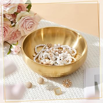 Teenyyou 2 Pcs 7.4 Inch Key Bowls, Gold Decorative Bowls for Entryway Table