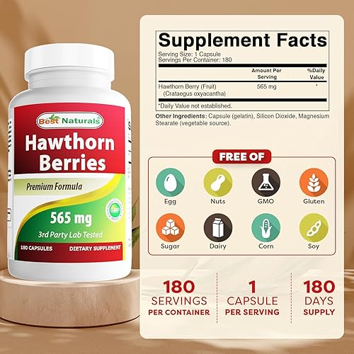 Miniatura 2 de Best Naturals Hawthorn Berry 565 mg 180 cápsulas (180 unidades (paquete de 2))