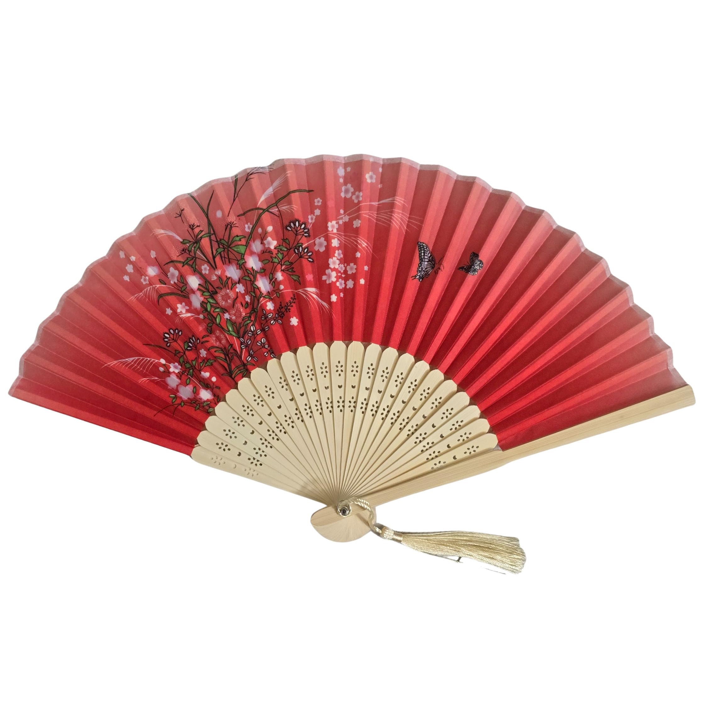 GFM® Bamboo Silk Handheld Folding Hand Fan for Summer, Wedding, Party Favour (FLSLK-CH-49) — image 1