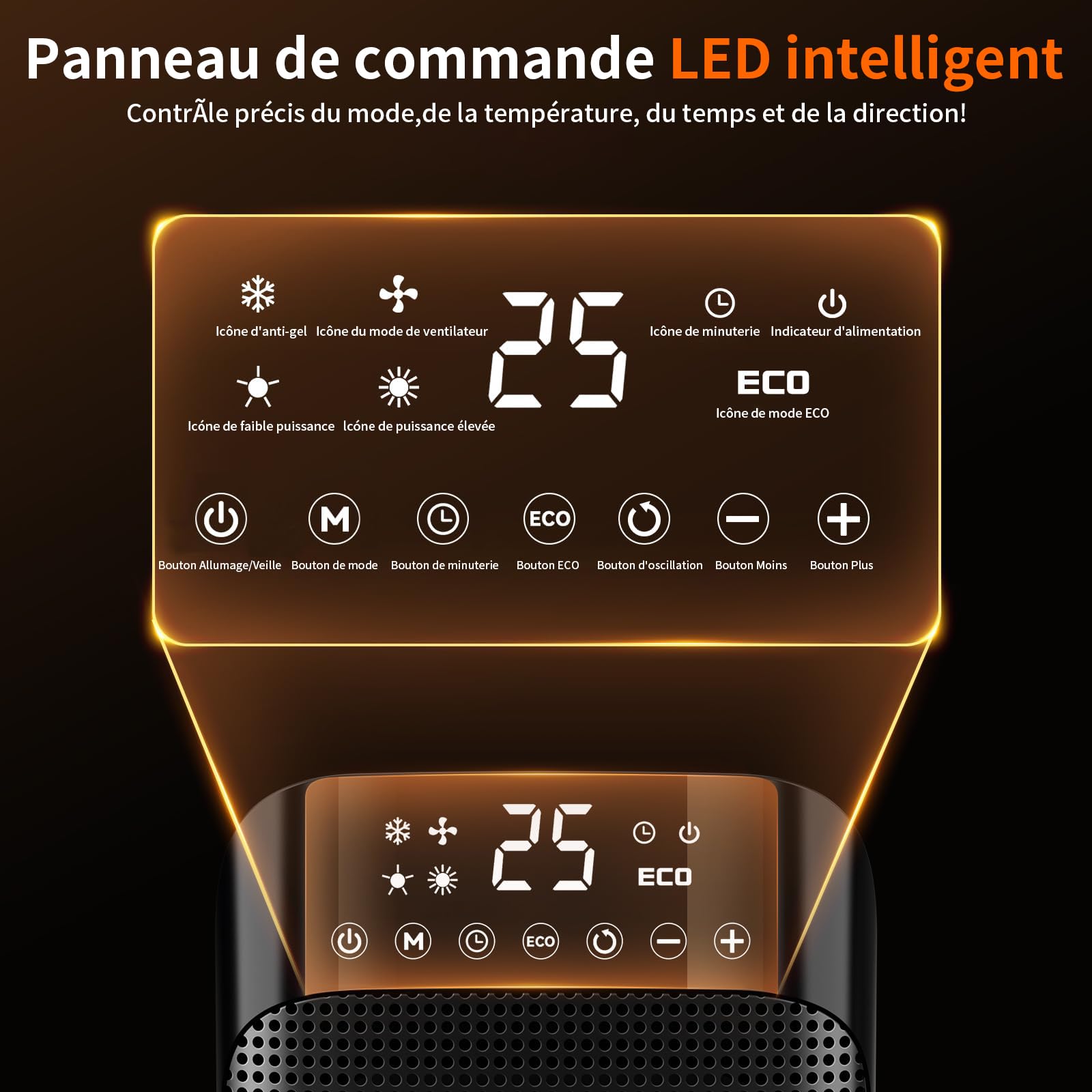 YASHE Chauffage d'appoint 1800W, Radiateur électrique en céramique PTC avec thermostat, minuterie 24h, télécommande, oscillant 75°, protection anti-surchauffe et anti-basculement, mode ECO