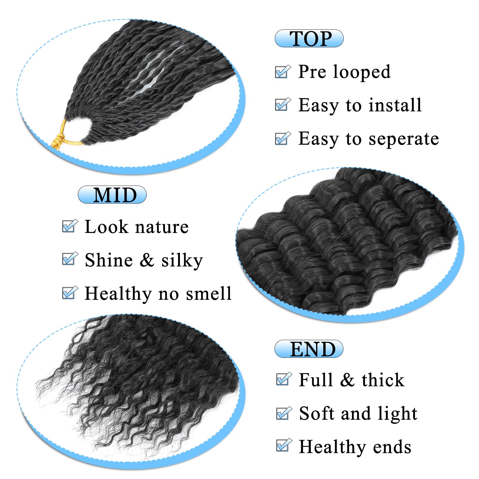 Auxemuen Wave 8Packs Curly Hair Braid Crochet 22Inch Pre-Looped Deep Soft Synthetic Bohemian Curly Water Crochet Braids for Women (1B) - Image 3