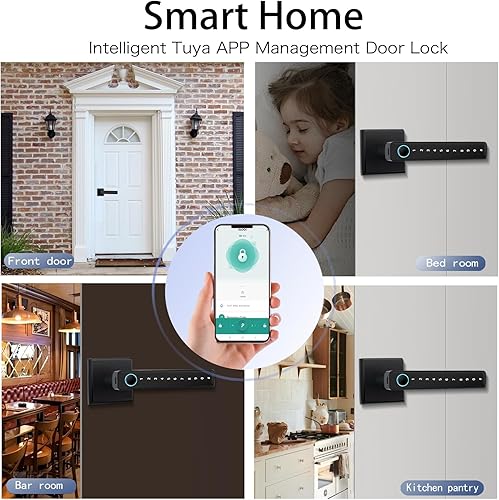 Miniatura 3 de MINIA Cerradura de puerta de entrada sin llave con asa, cerradura de puerta inteligente de huellas dactilares, cerraduras inteligentes para puerta