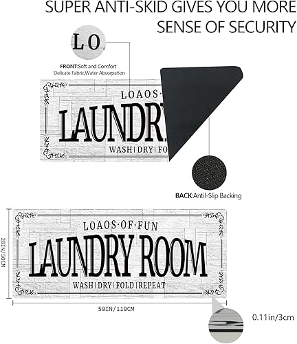 Miniatura 2 de ZHLHPER Alfombra antideslizante de goma con parte trasera de goma de 20 x 47 pulgadas, lavable a máquina, alfombra de lavandería para lavandería,