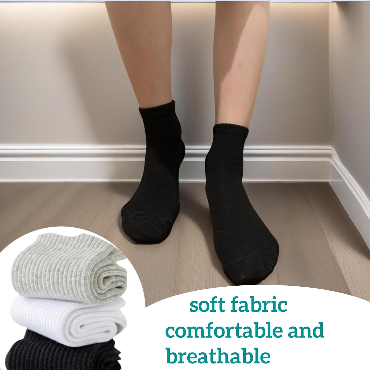 Boys Girls Seamless Crew Socks, Ankle Socks, Brathable Cotton 3-13 Years Black White Grey Socks 5 Pairs