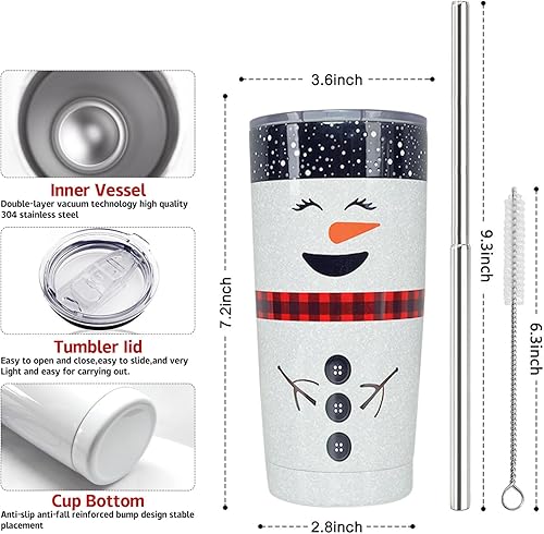 Miniatura 2 de Vaso aislado de acero inoxidable con tapas y pajitas con diseño de muñeco de nieve de Navidad para Año Nuevo, vacaciones, Navidad, Navidad,