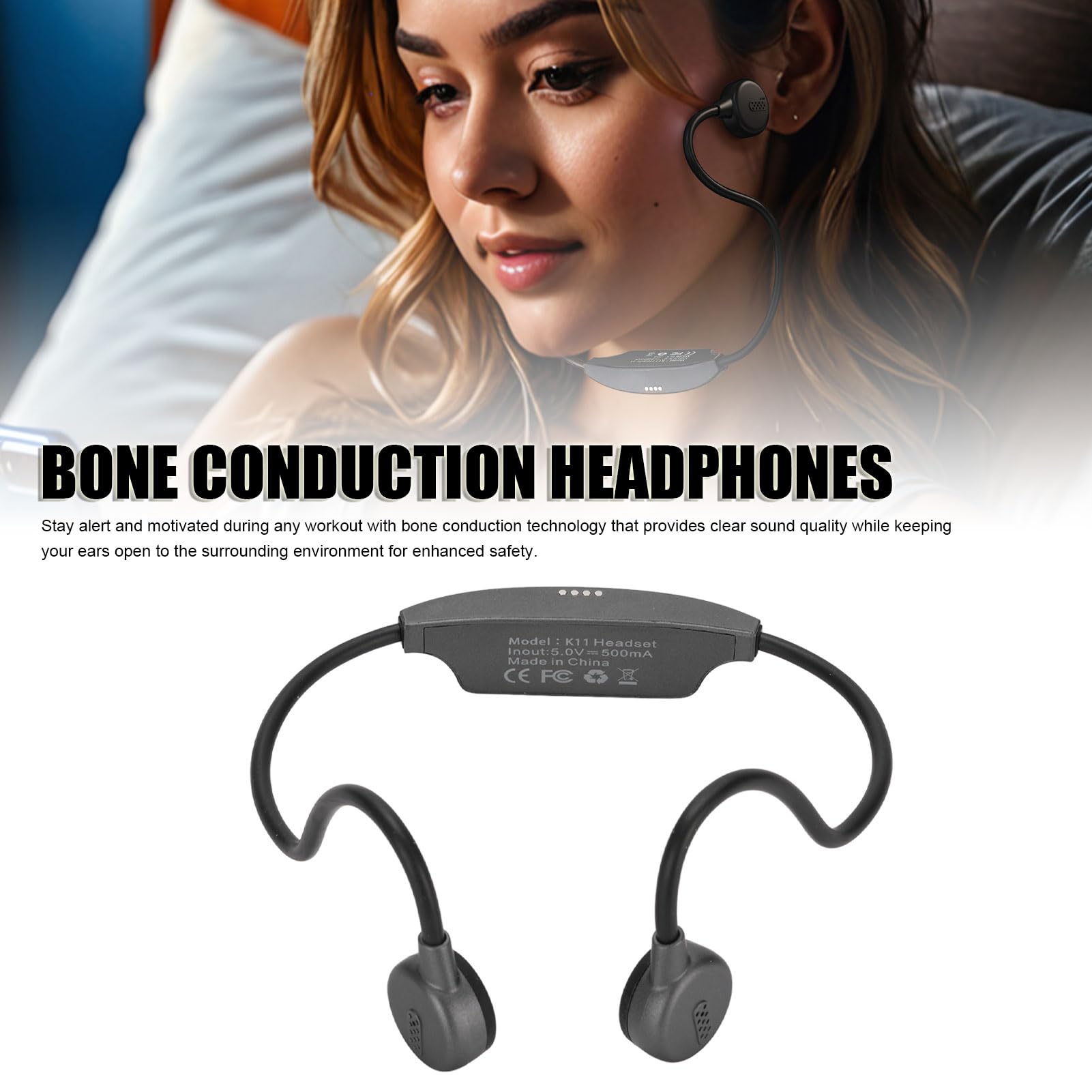 Cryfokt Bluetooth Bone Conduction Headphones, Ergonomic and Waterproof