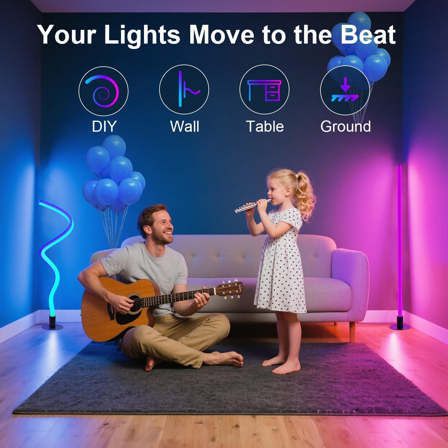 Corner Floor Lamp 2 Pack, LED Corner Lamp with 1300lm Smart Modern Floor Light with Music Sync, 16 Million Colors, Timer and DIY Shape with APP & Remote Control for Living Room, Bedroom, Gaming Room