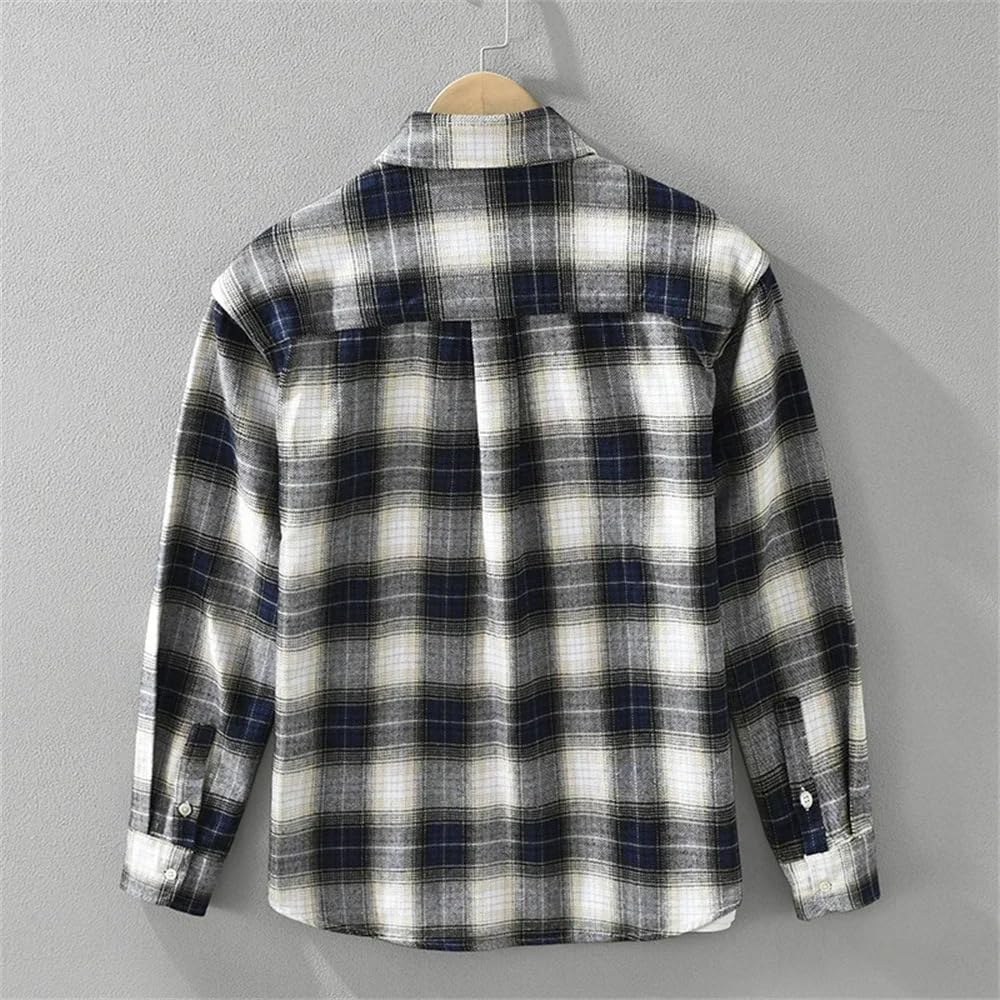 Men's Vintage Shirt Autumn Cotton Long Sleeve Shirts Plaid Casual Tops for Men