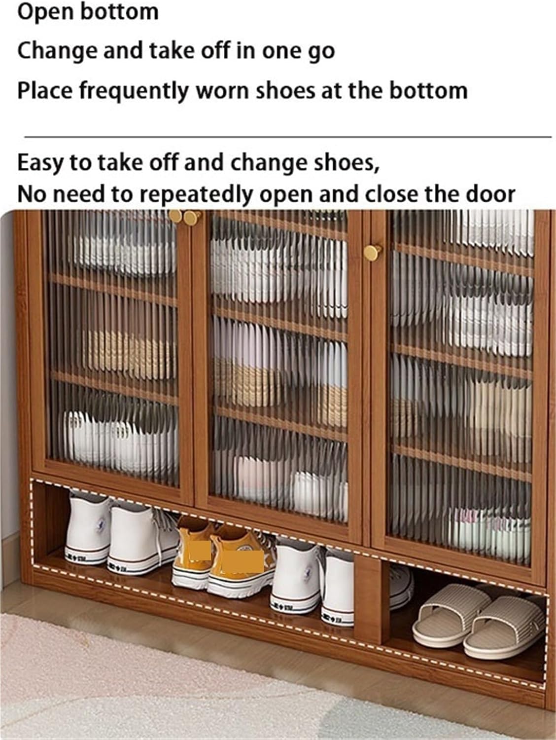 Bamboo Shoe Storage Cabinet - 7-Tier Freestanding Shoe Rack with Transparent Doors for Entryway, Hallway, or Living Room - Space-Saving Design with Multiple Shelves
