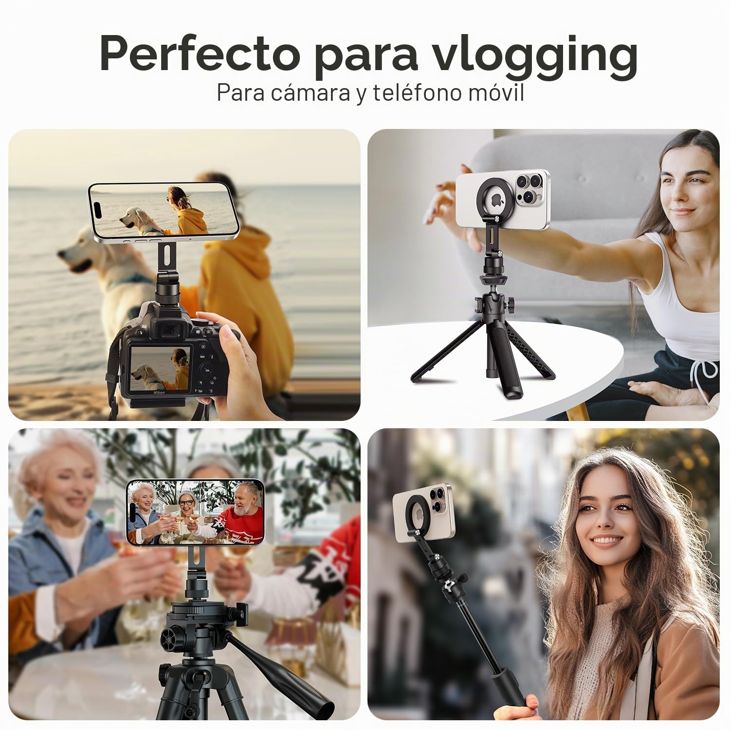 elitehood Soporte Móvil Trípode Magnético Adaptador- Base Giratoria 360°, Compatible MagSafe, Tornillo 1/4", Inclinación 180° para Cámaras/Trípodes/Luces Anulares
