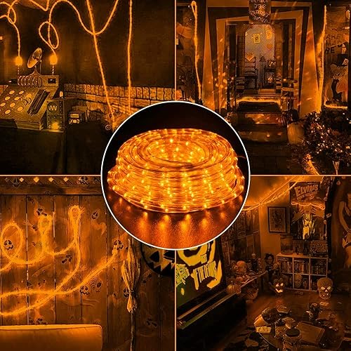 Miniatura 5 de WYZworks 576 LED, cuerda de luz LED naranja de 50 pies, iluminación exterior impermeable permanente para exteriores, funda de PVC transparente,