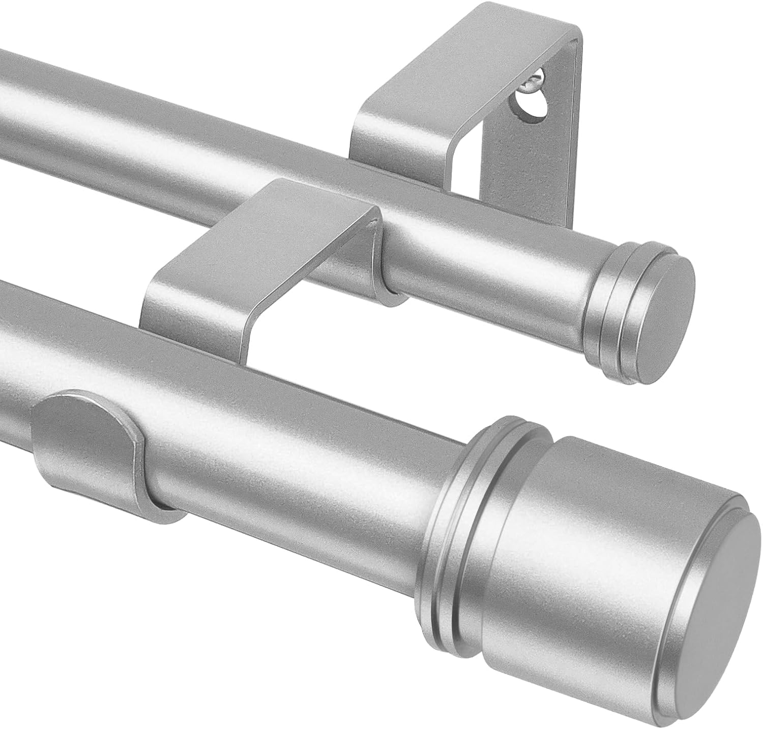 Double Curtain Rod 32 to 86 Inch, HOTOZON 1 Inch Heavy Duty Double Curtain Rods for Windows 20 to 82 Inches(1.7-6.8 ft), Telescoping Drapery Rod with Simple End Finials, Silver
