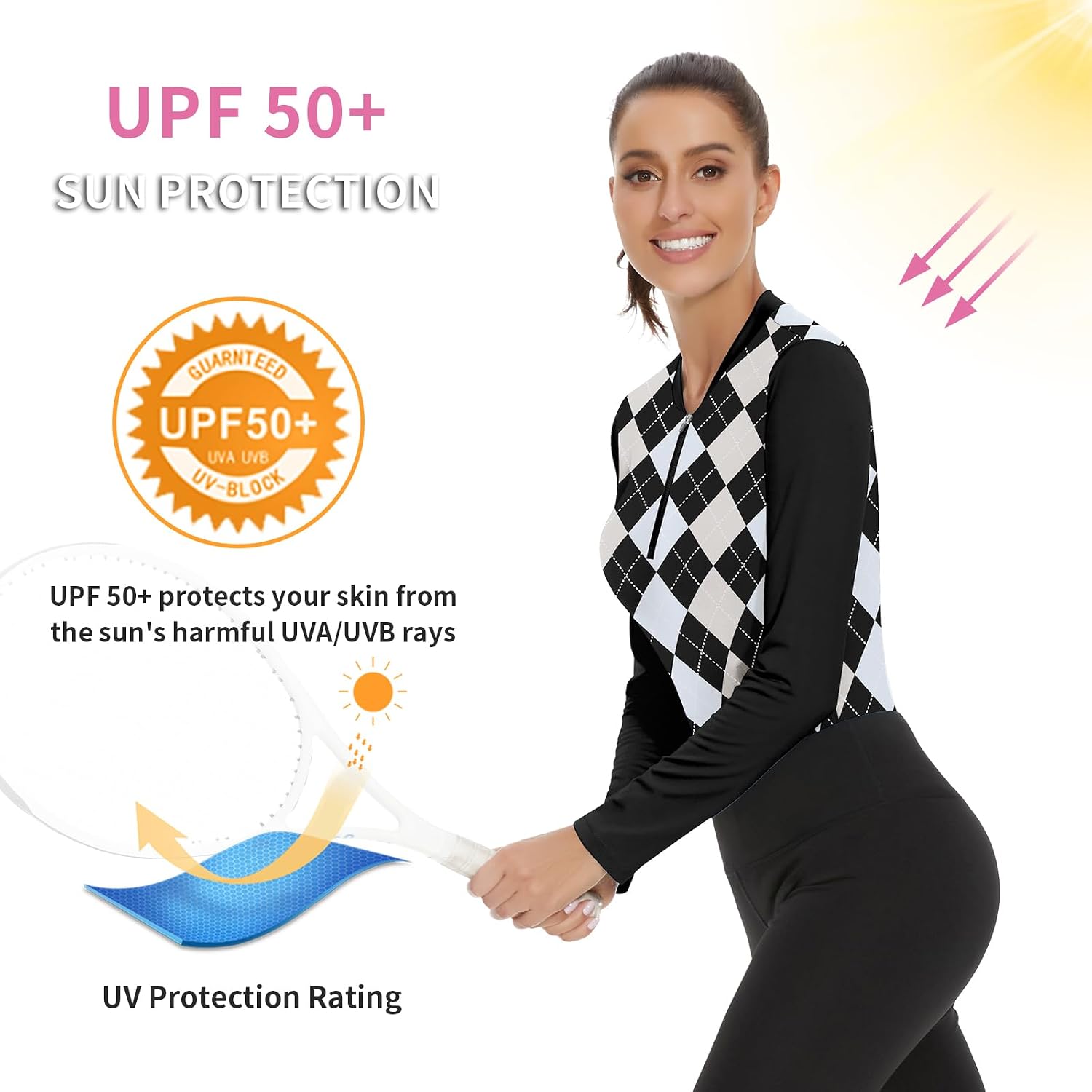 Soneven Womens Long Sleeve Golf Shirts Moisture Wicking V Neck Golf Polo Shirts Collarless Tennis Shirts