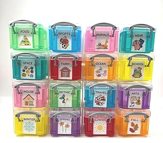 Speech Therapy Theme Mini Object Set, 200+ Sorting Trinkets with Themed Storage Boxes for 16 Themes