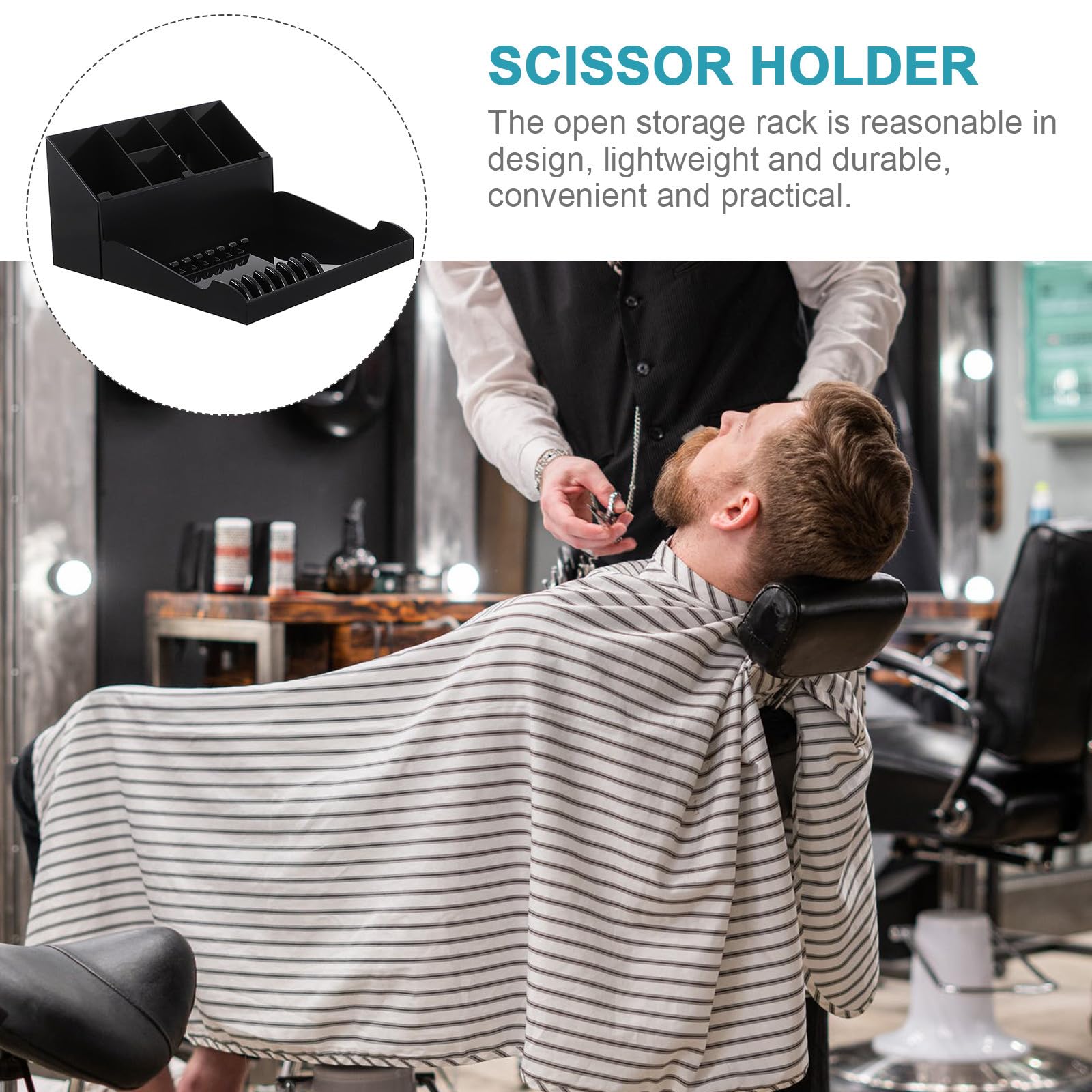 NUOBESTY Caja Organizadora para Tijeras de Peluquería Negra Soporte y Bandeja de Plástico Duradero Portaherramientas Profesional para Cortar el Cabello en Salón Almacenamiento Práctico