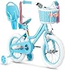 KORIMEFA Girls Bike for Toddlers 3-9 Years Old Kids, 12 14 16 Inch Kids Bike with Training Wheels, Streamers, Basket and Doll Seat, Children Bicycles with Handbrake