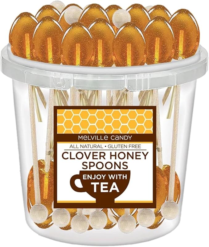 Melville Candy, Clover Honey Coffee Spoons Lollipop on Wooden Ball Sticks, Count of 30 Bucket