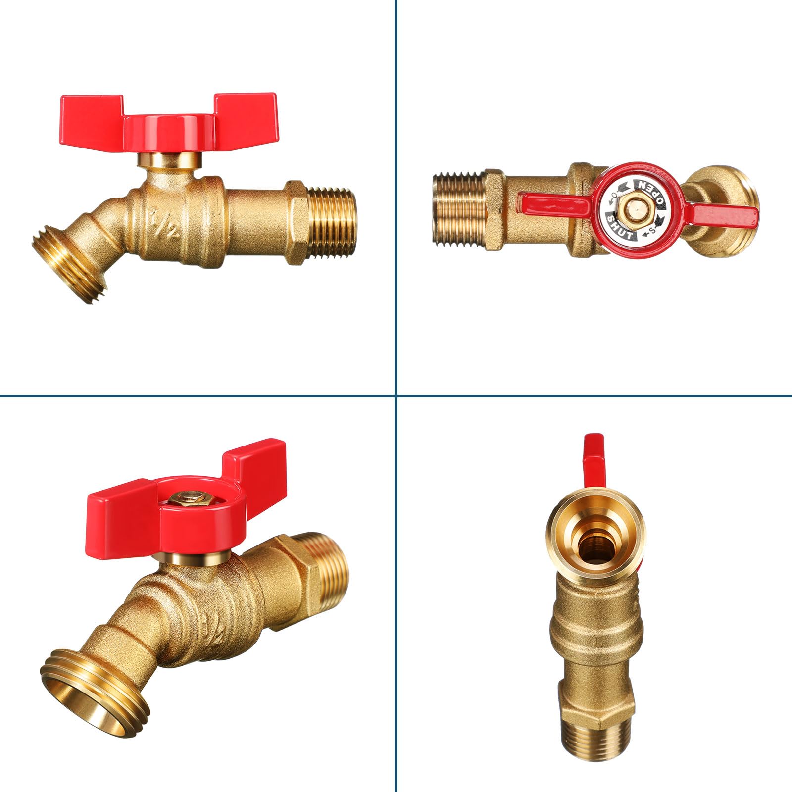 VIHOSE Paquete de 10 baberos de manguera macho de 1/2 pulgada MIP x 3/4 pulgadas MHT, válvula de cierre de latón de 1/4 de vuelta, grifo de manguera de agua resistente para manguera de jardín y patio