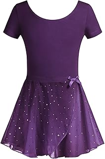 Arshiner Traje de Ballet Vestido de Ballet para Niñas de Dos Piezas Ropa de Ballet para Niños de Manga Corta Leotardo de Ballet de Algodón con Falda Tutú 3-11 Años