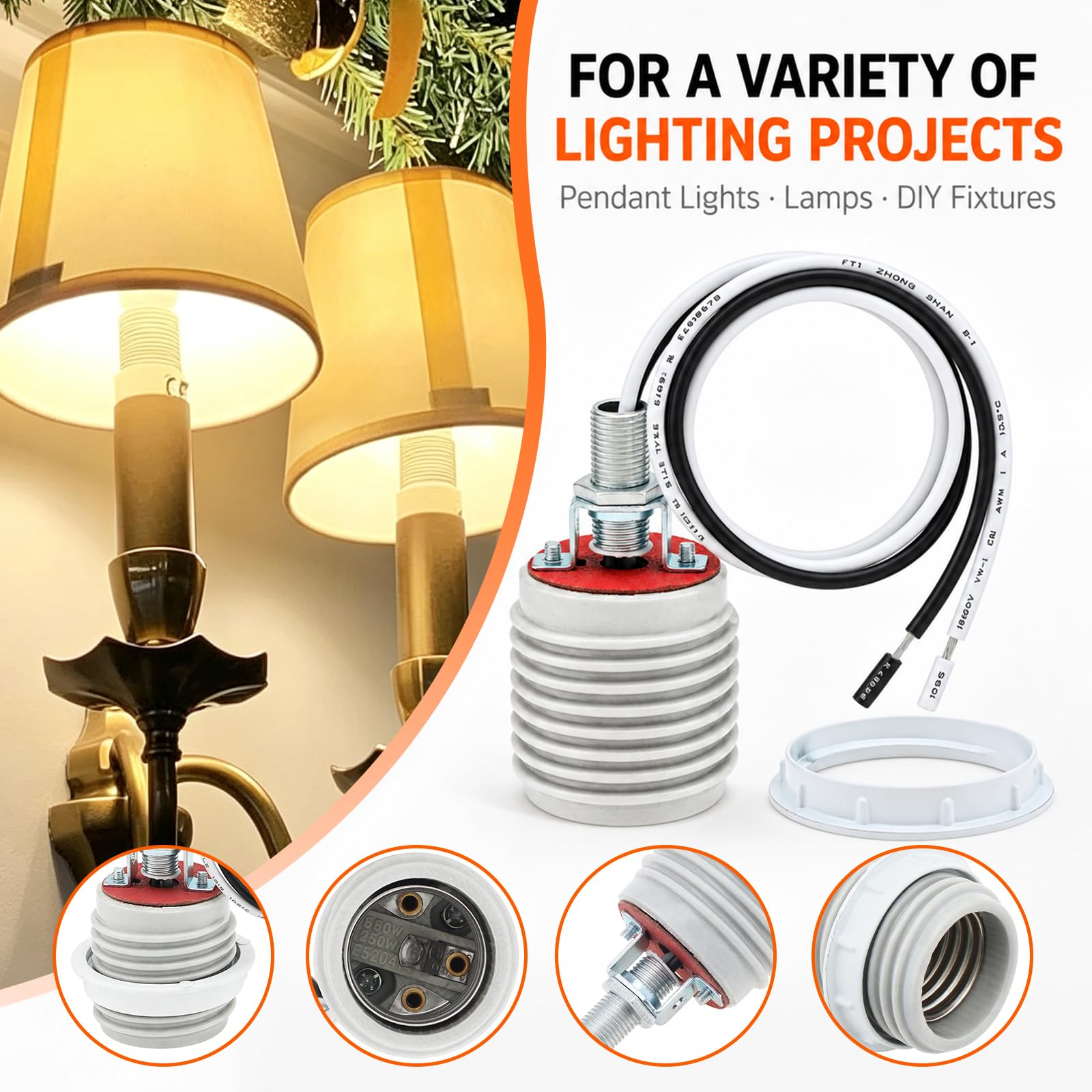 RTNLIT Ceramic E26 Light Socket - 1 Pack -7 RTNLIT Ceramic E26 Light Socket - 1 Pack -7