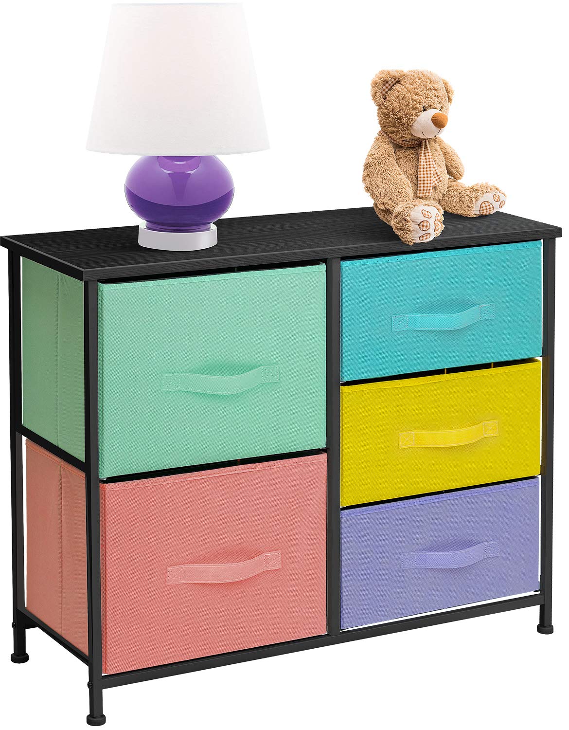 SorbusKids Dresser with 5 Drawers - Storage Chest Organizer Unit with Steel Frame, Wood Top & Handles, Tie-dye Fabric Bins for Clothes - Wide Furniture for Bedroom Hallway Kids Room Nursery & Closet