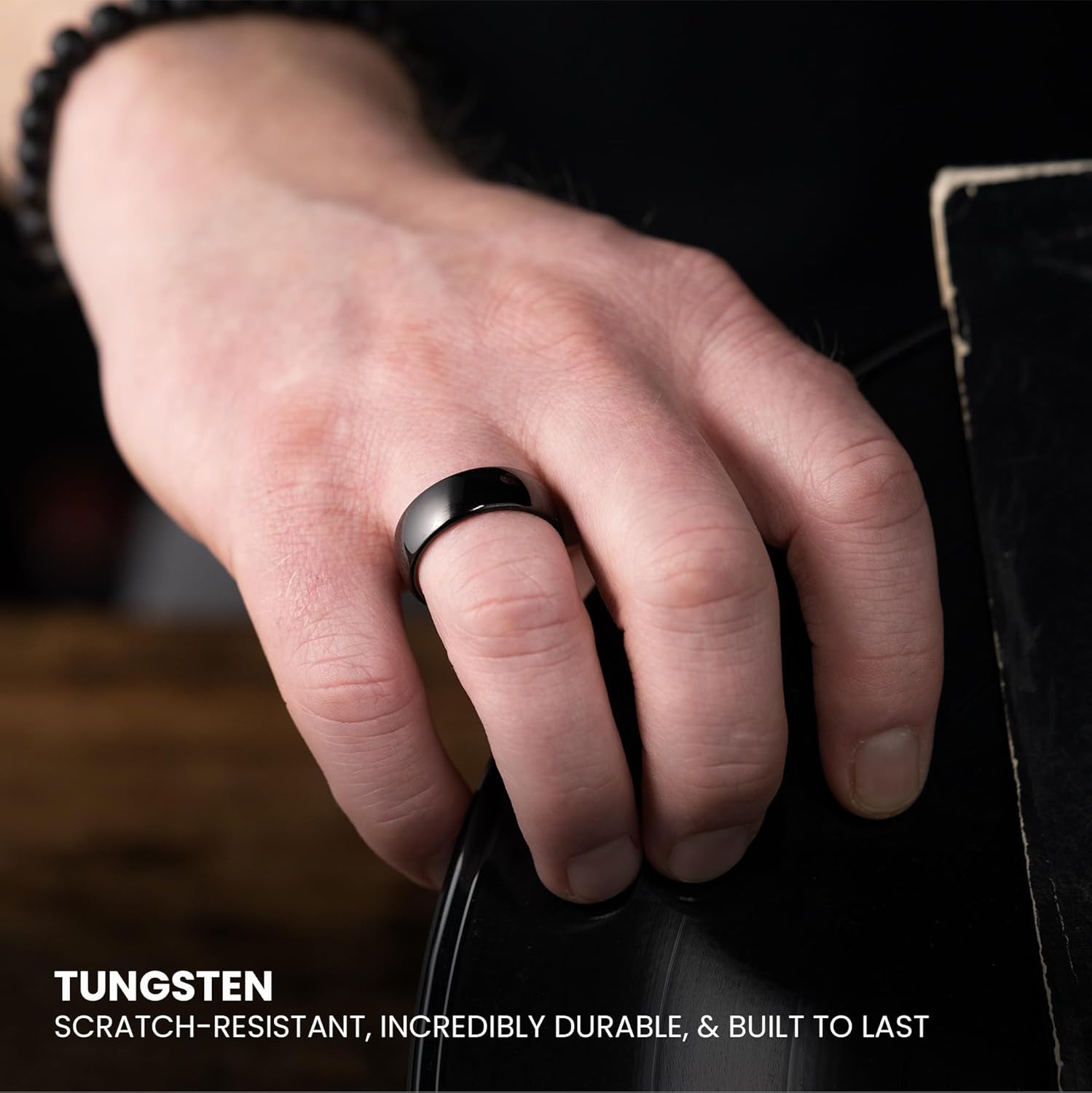 Manly Bands: Mens Black Plated Tungsten and Black Zirconium Wedding Bands and Rings - Comfort Fit and Stylish Black Rings for Men, Free Silicone Ring Included - Image 4