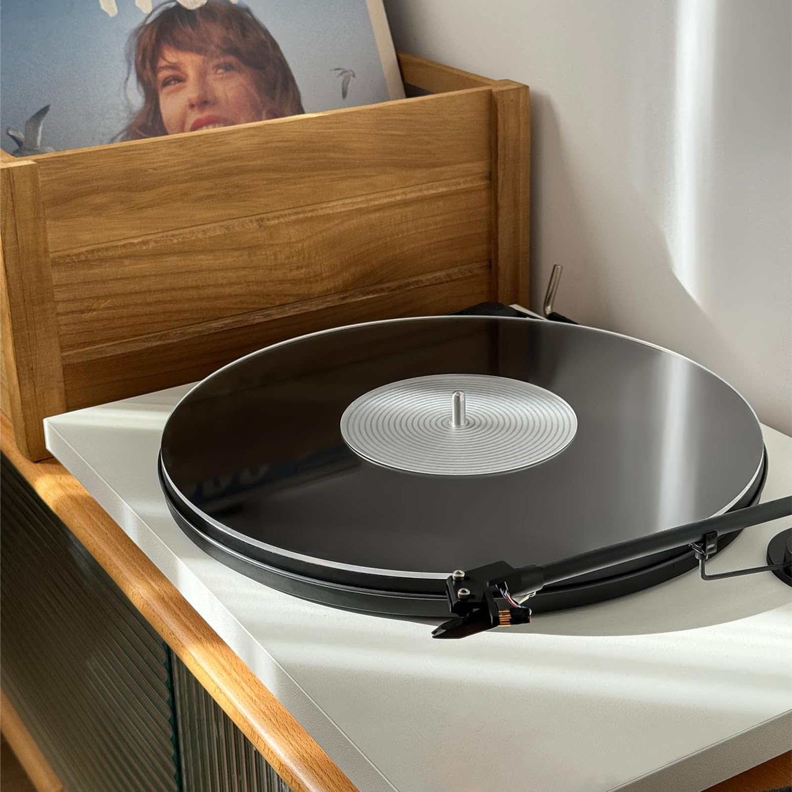 Alfombrilla para tocadiscos, plato acrílico para tocadiscos, antiestático, reducción de ruido, apto para tocadiscos de 12 pulgadas (transparente)