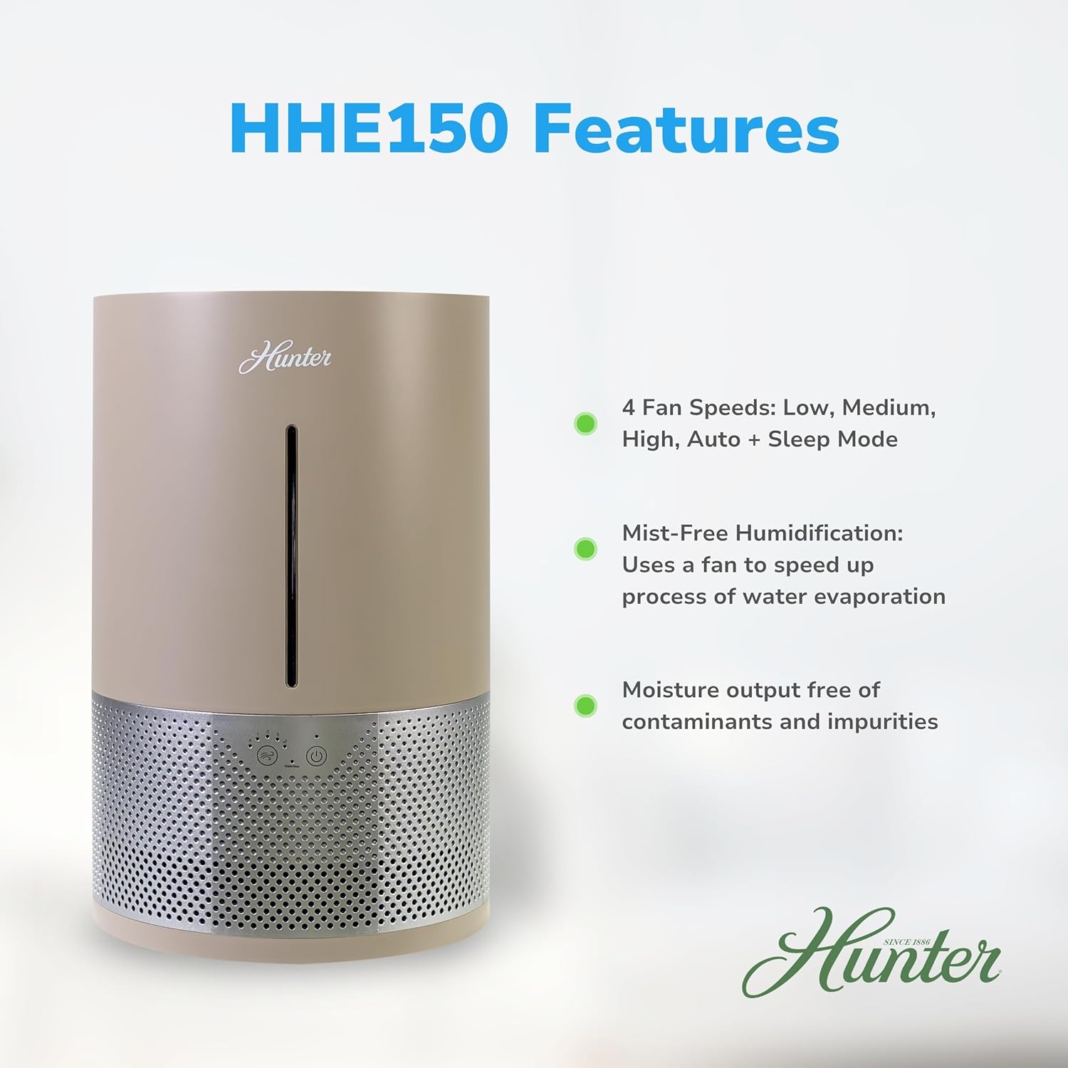 HHE150 Hunter Aspire 4.8L Evaporative Humidifier with PermaWick Filter (4.8L) - Remove Contaminants & White Dust for Clean Mist & Air – Medium Humidifier for Home, Bedroom, or Dorm - Taupe
