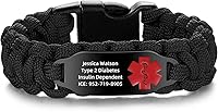 Vista 77 de Pulsera de alerta médica Paracord para hombres y mujeres Pulsera de identificación médica de acero inoxidable con hebillas de liberación lateral