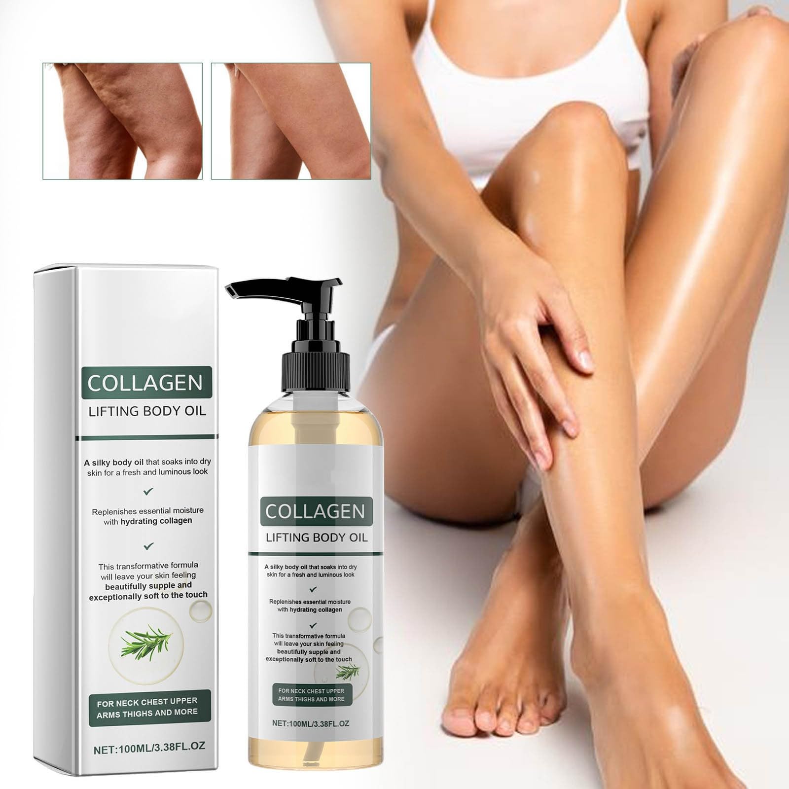 Huile Corporelle Liftante Au Collagène, Collagene Huile Corps Pour Femmes, Collagen Lifting Body Oil, Anti Cellulite, Raffermissante, Hydratante, Atténue Les Ridules, Illumine for Neck, Chest (1Pc) - 4