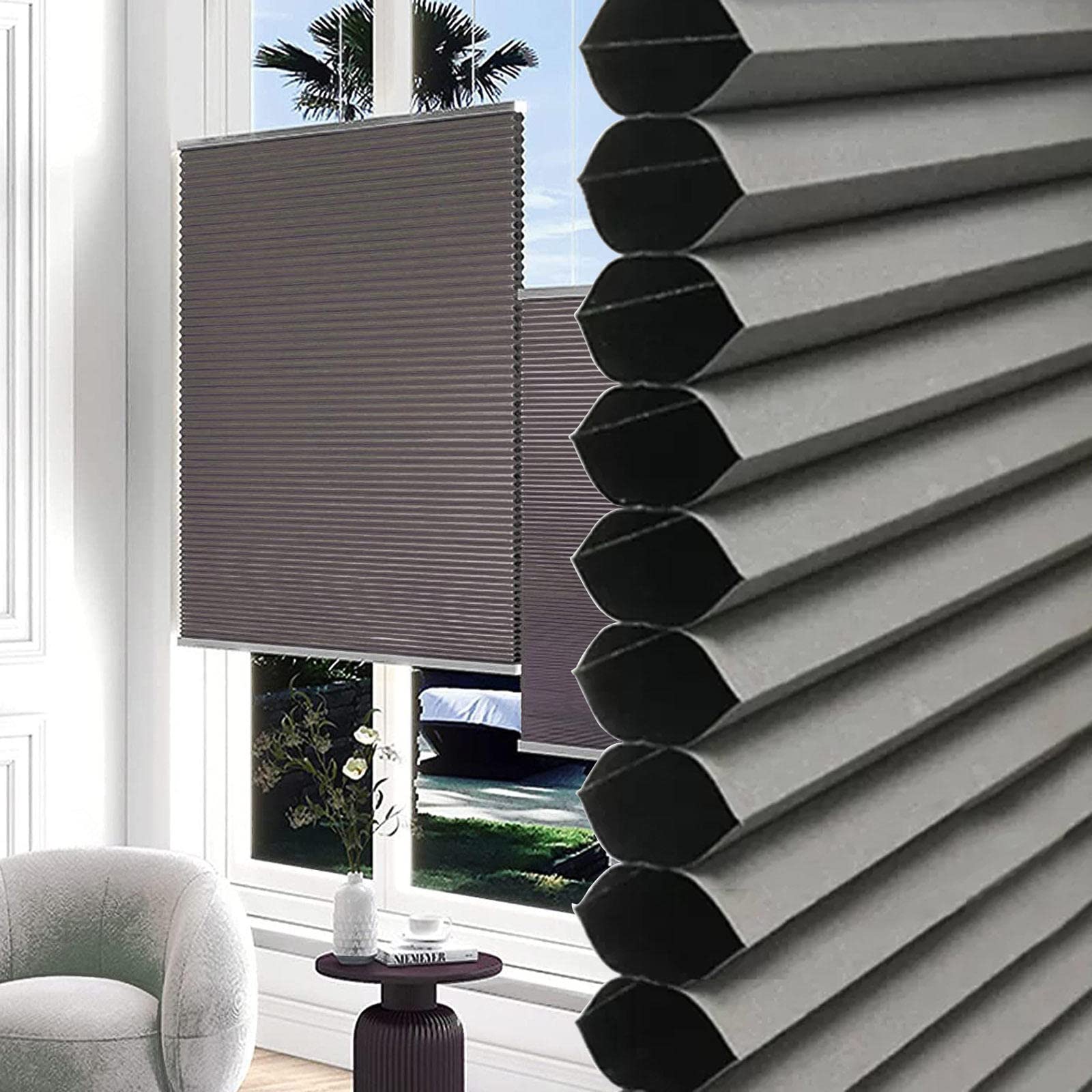 Pleated Top Down Bottom Up Honeycomb Blinds 100% Honeycomb Pleated Curtain Cordless Honeycomb Blinds Insulating Curtains for Bedroom Living Room WxH40x200cm/15.7x78.7in