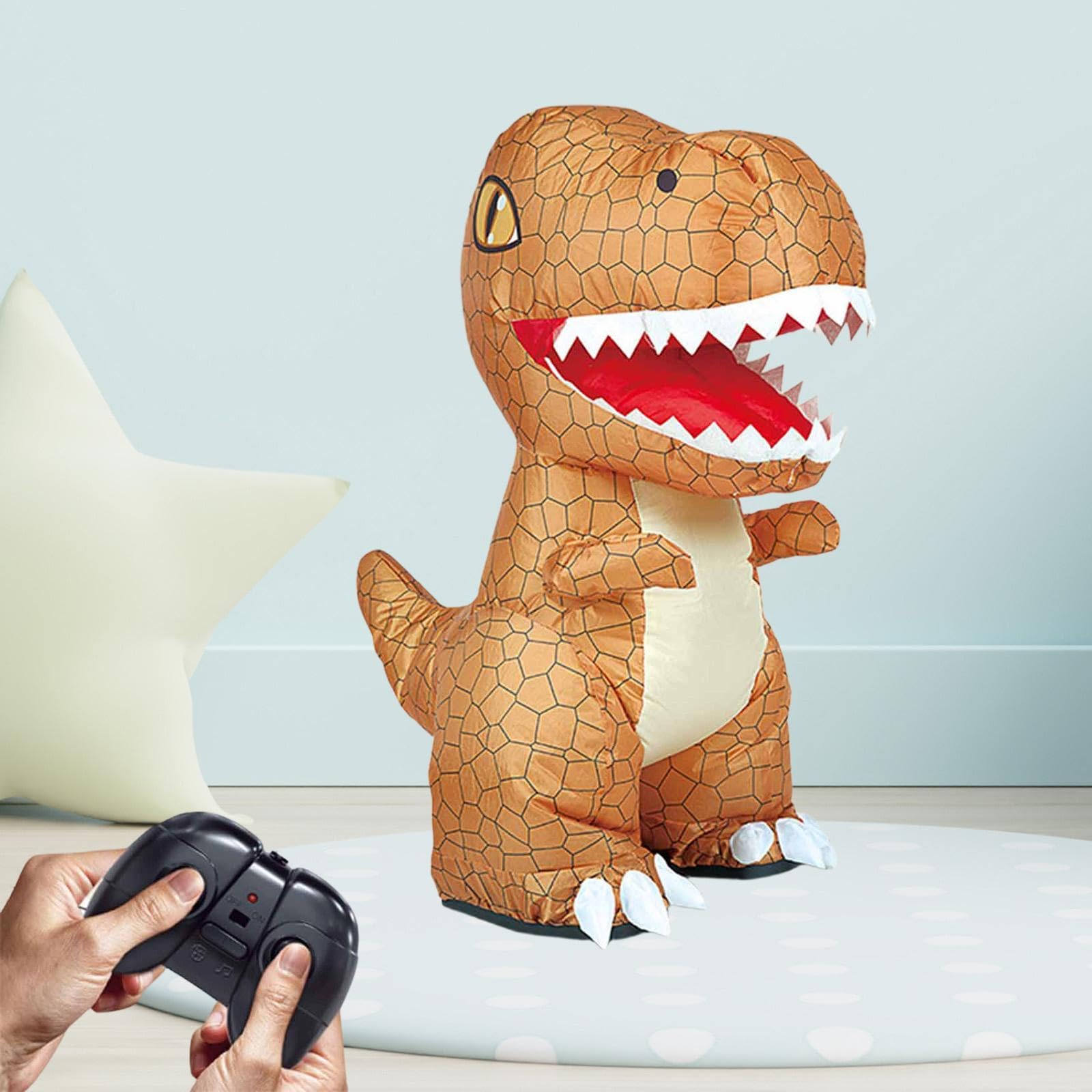 Qianly Juguete Eléctrico Dinosaurio Inflable Control Remoto Inflación Automática Rotación de 360 Grados Y Música Activa Adecuado para Niños Fiestas de Cumple, MarrÓn