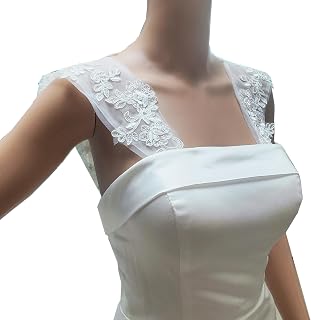 Lace Wedding straps,wedding straps for dress,detachable wedding dress straps, 15.7-23.6 inches (40-60cm) available,dress straps for wedding (One Size, End with pin, white)