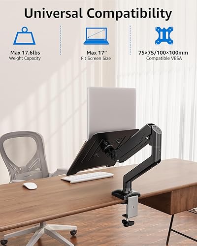 Miniatura 2 de MOUNTUP Soporte para computadora portátil para escritorio, soporte de brazo ajustable de aluminio para portátiles de 14 a 17 pulgadas y monitor de