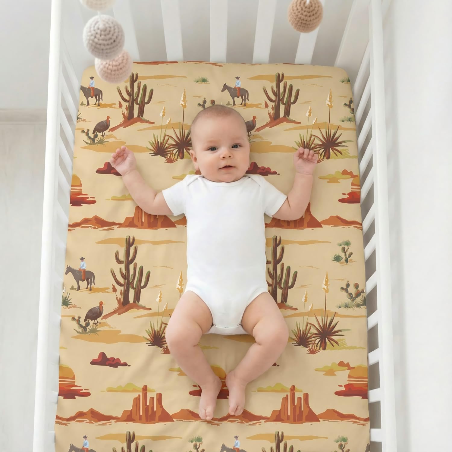 Next to Me Crib Sheets, Fitted Baby Crib Sheets Set of 4, Breathable Soft Microfiber Fitted Baby Bed Sheets (Western Cowboy, 83x50cm) - Image 2