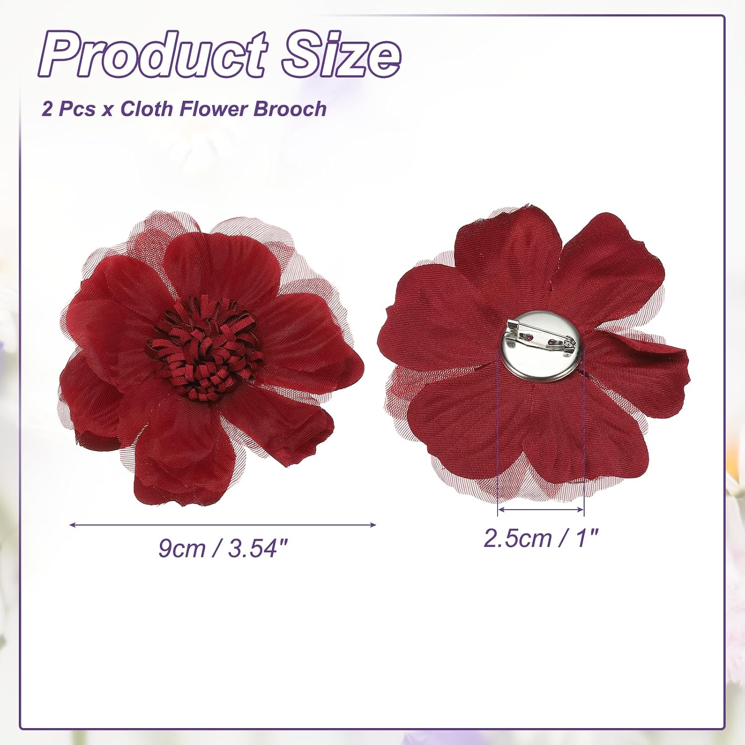 PATIKIL 3.5 Inch Fabric Flower Brooch, 2 Pcs Flower Pin Large Cloth Brooches for Women Dress Skirt Scarf Hat Clothing Decoration Accessories Wedding Party Banquet