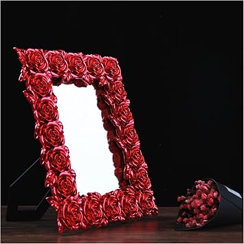 Make-up mirror Red Rectangular Makeup Mirror Elegant Rose Flower Decoration Mirror Desktop Vanity Mirror, Wedding Party Bridesmaid Friends Gifts Gifts Countertop mirror Color 1PC