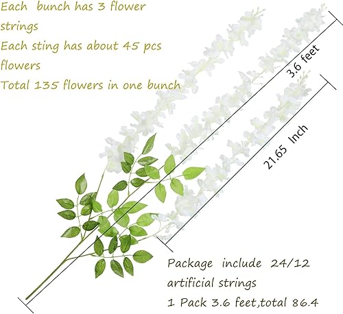 Miniatura 7 de U'Artlines Paquete de 12 (total de 43.2 pies) de vid de glicina falsa y 5 unidades (total de 36 pies) guirnalda de glicina artificial