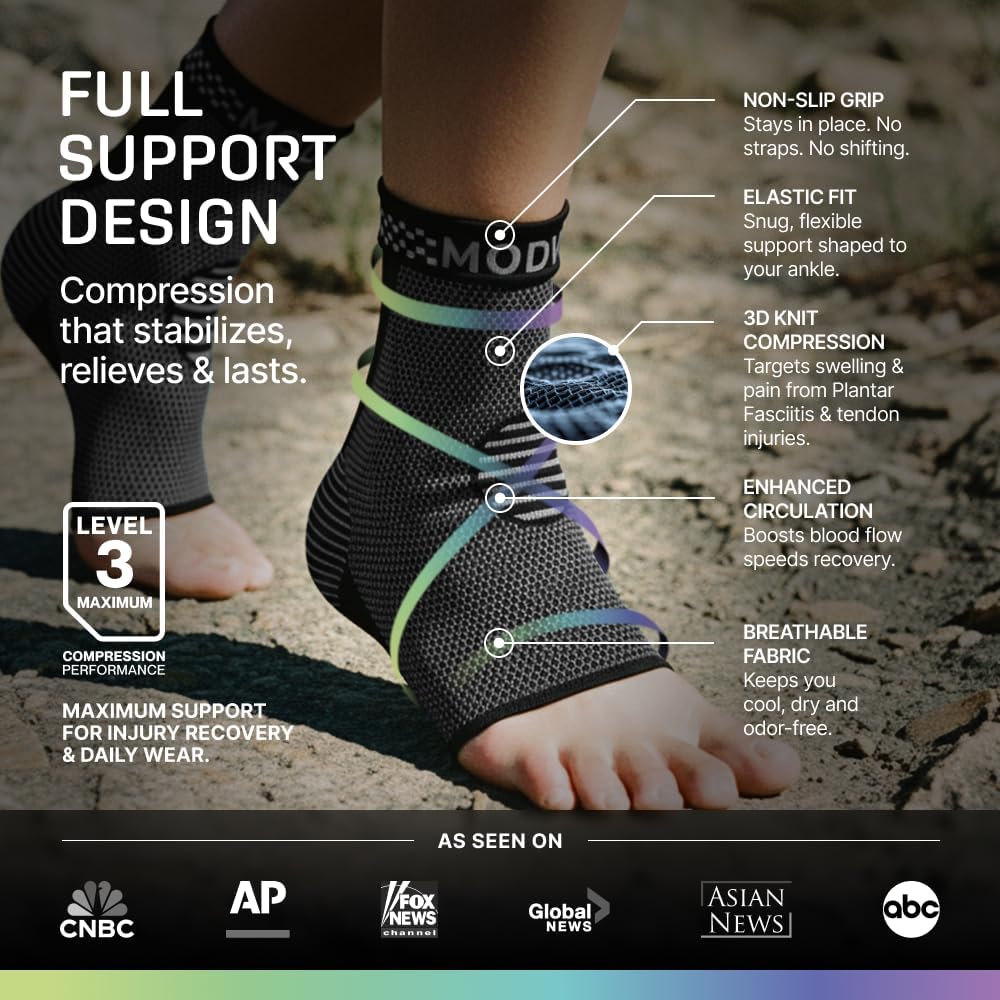 Modvel Foot & Ankle Brace Socks for Sprained Ankle Compression Sleeve - Foot Support for Women & Men - Tendonitis & Arthritis Ankle Brace Sports Running, Torn Ligaments & Women Stabilizing Ankle Wrap