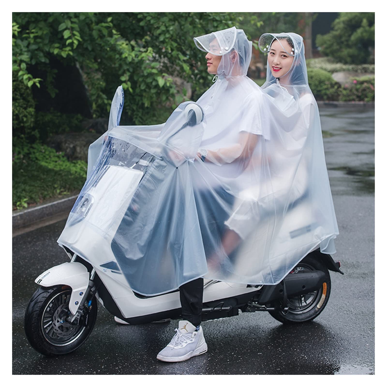 Peleryna przeciwdeszczowa rowerowa Poncho przeciwdeszczowe z kapturem z PVC Wiatroszczelne unisex na rower Ebike Motocyklowy pokrowiec na hulajnogę(White,Full)