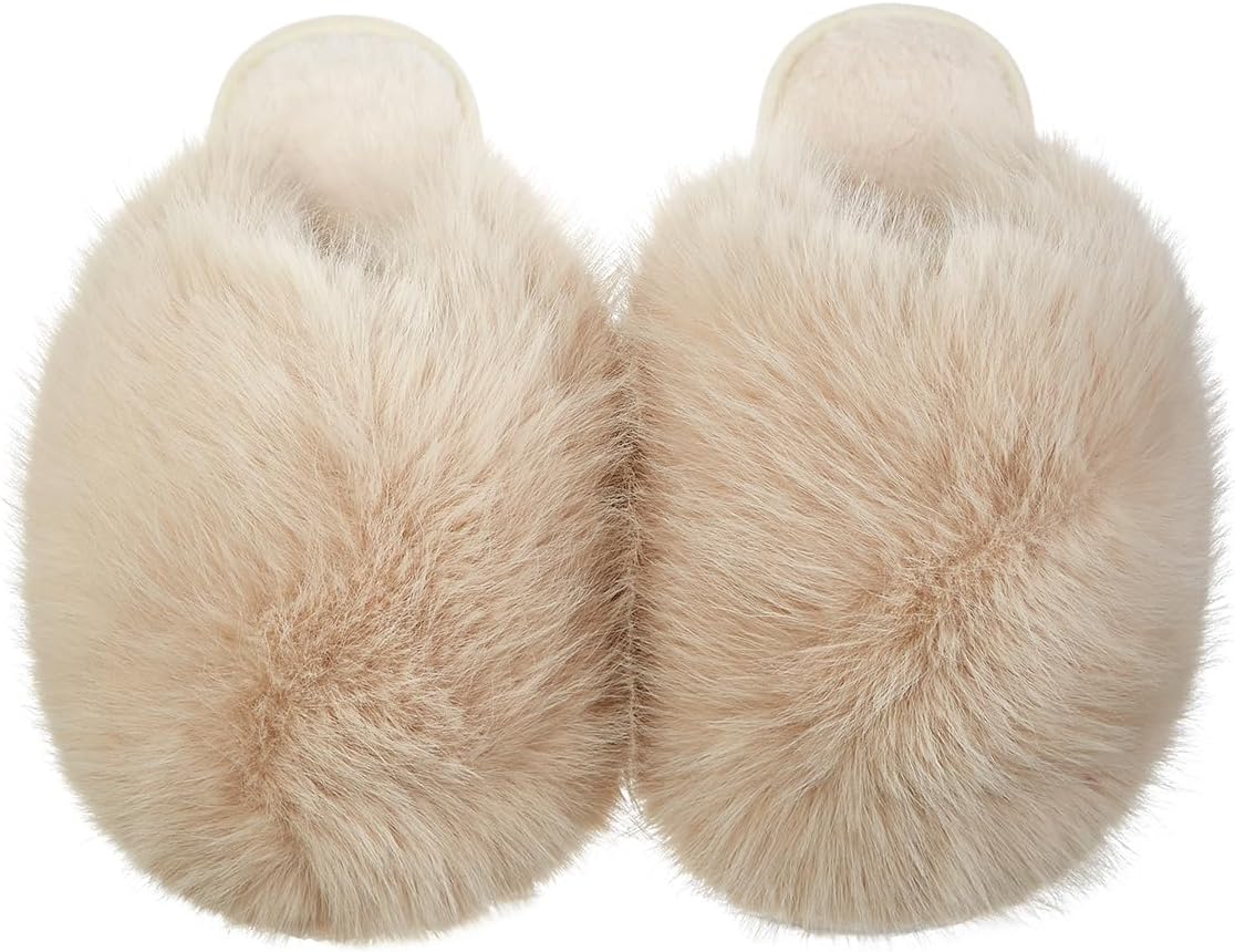 Pocadri Womens Cozy Faux Fur House Slippers Warm Plush Bedroom Slipper Anti-skid Sole Indoor Outdoor Slide Shoes Slip On - Image 5
