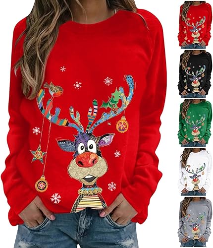 Rikbuig Christmas Sweatshirts for Women Crewneck Pullover Sweaters Tops Cute Graphic Christmas Shirts Vocation Outfits