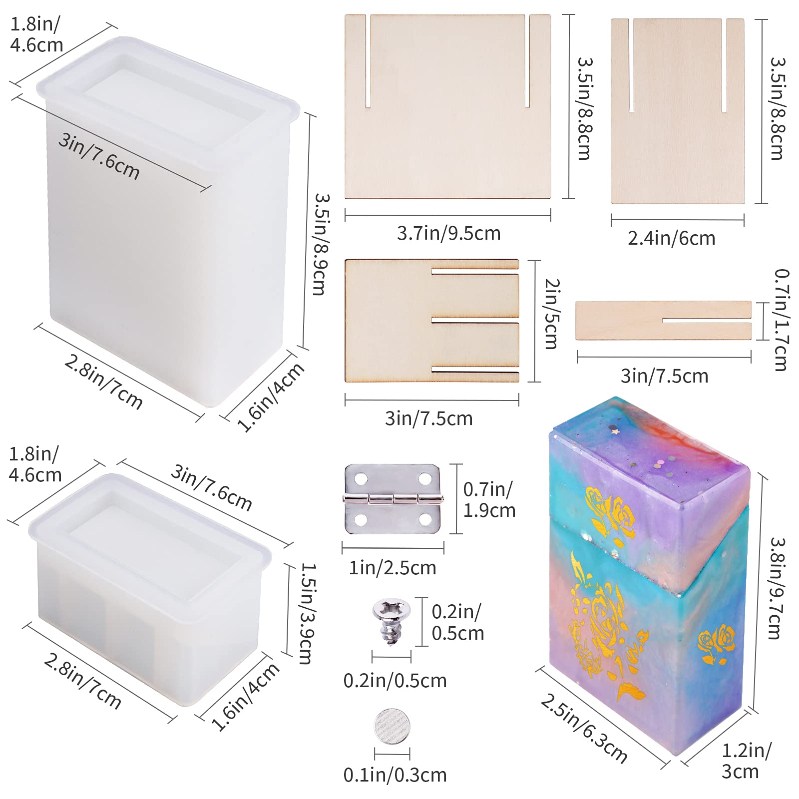 Amazon.com: NiArt DIY Epoxy Resin Flip Top Cigarette Case Casting Kit  Silicone Mold Screws Fastener Anti-Rust Screws Buttons Hinges for Mounting  Cover with Glitters for Adults DIY Crafts Home Decoration Gifts :