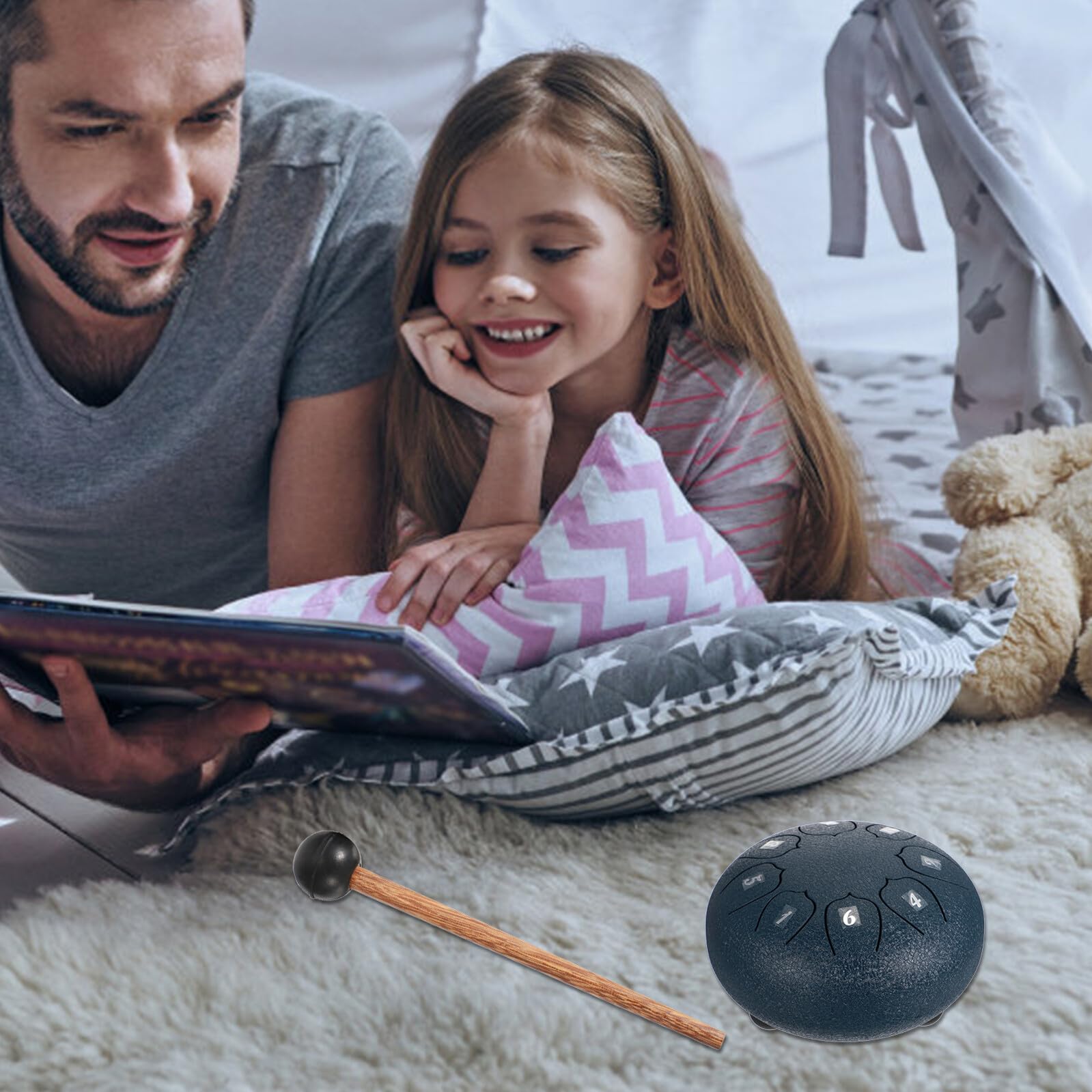 Instrumento de Handpan de Lengüeta de Acero, 8 Notas, Azul | 1 Juego Baquetas, Aleación de Acero, para Niños, Actividades de Yoga y Meditación
