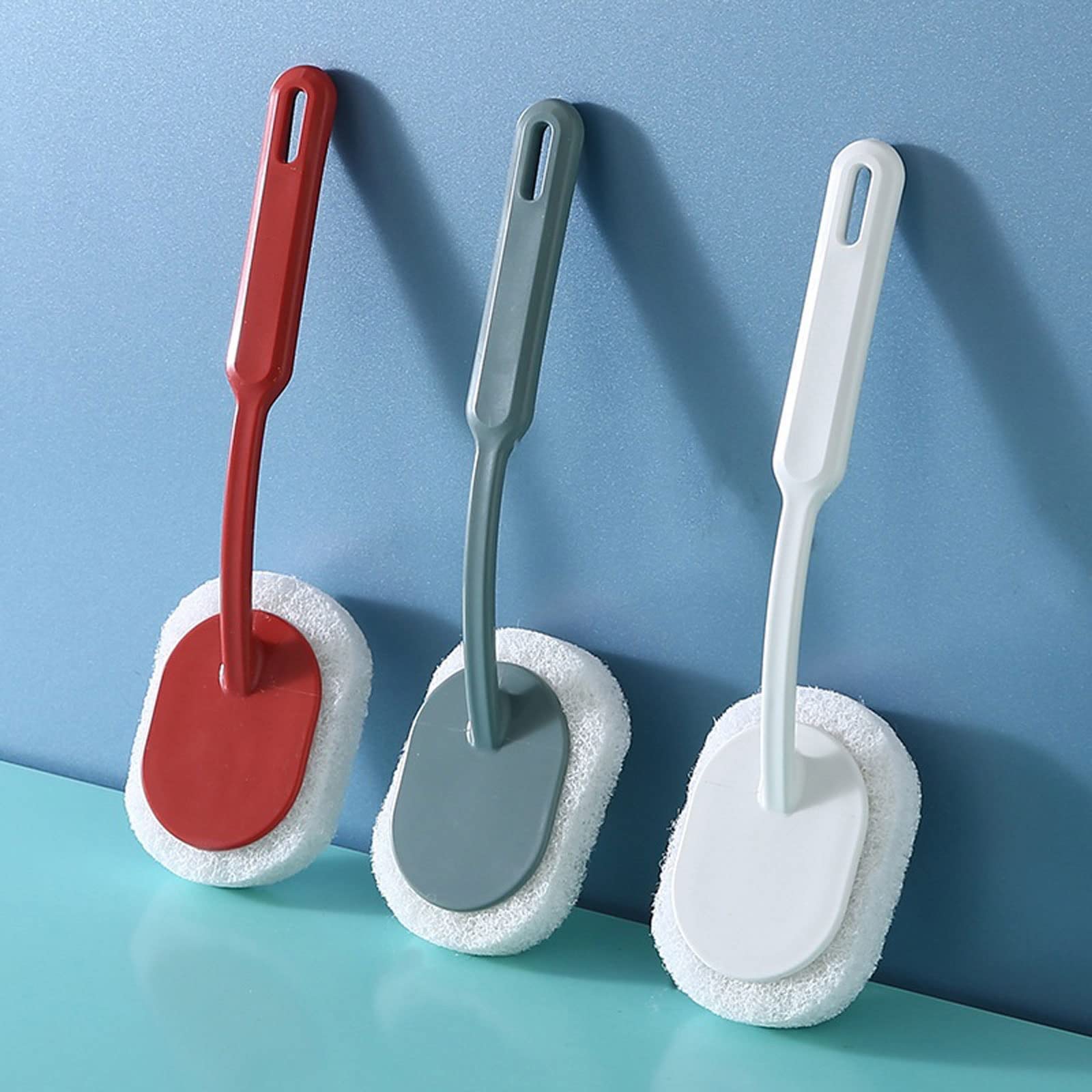 Cepillo de pie con Mango Largo para baño, para Colgar en la Pared, bañera, azulejo de Suelo, Cabezal de Esponja, toallita, Inodoro, Cocina, lavavajillas, Herramienta de Limpieza (Blanco)