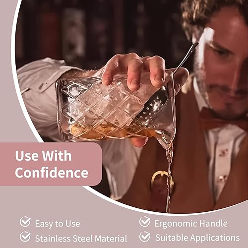 Vista 7 de Colador Julep de acero inoxidable, colador de cóctel, colador de cóctel, cuchara, colador de bebidas con asa para el hogar o bar comercial (dorado)