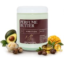 8.4 Fl. oz Perfume Butter AMBITION | Luxuriously Hydrating & Lasting Scented Body Butter with Bergamot, Saffron, Oud & Amber | Unisex & Handcrafted for Silky Soft Skin Amber Glass Jar