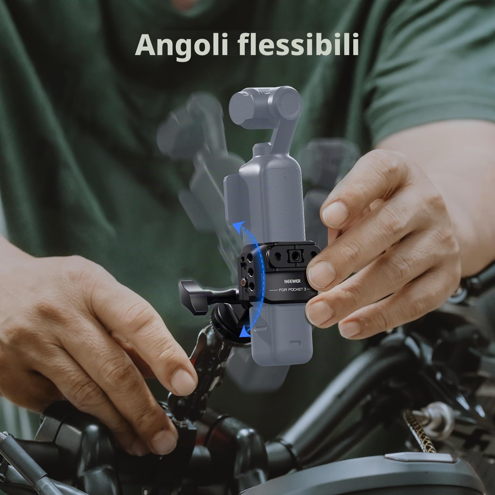 NEEWER Pocket 3 Cage, Rig Video Gimbal in Lega Alluminio con Adattatore di Estensione Action Cam Filetto 1/4" ColdShoe Compatibile con DJI Osmo Pocket 3 Creator Combo,Non Richiede Assemblaggio, AC009