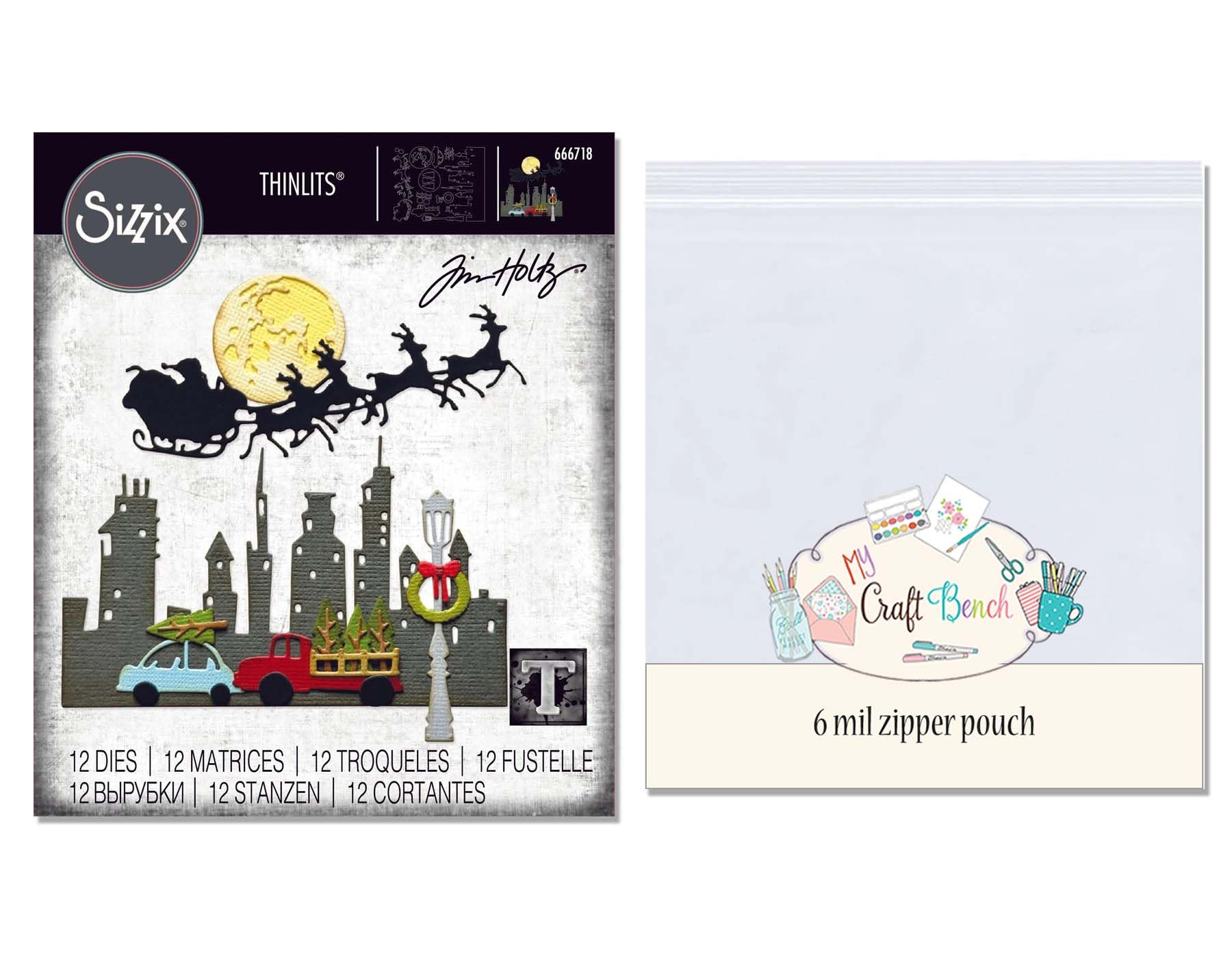 Sizzix Thinlits Die Set – Vault Christmas Magic by Tim Holtz Bundle with MCB Security Pouch - Bundle of 2 Items